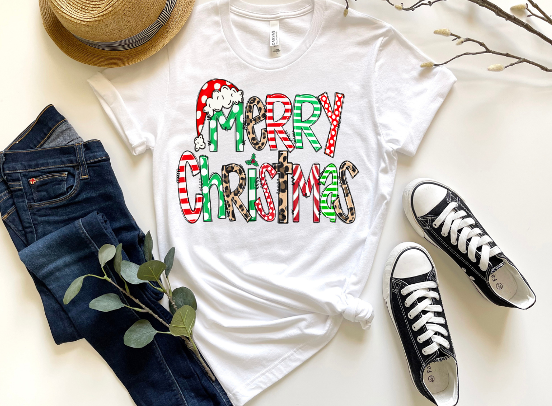 MERRY CHRISTMAS GREEN RED AND LEOPARD-DTF TRANSFER