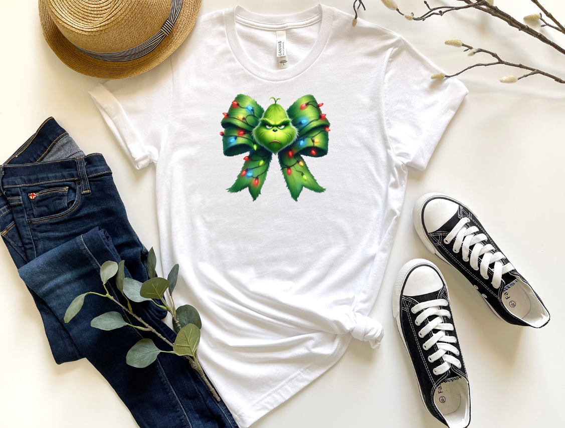 GREEN BOW WITH LIGHTS-DTF TRANSFER