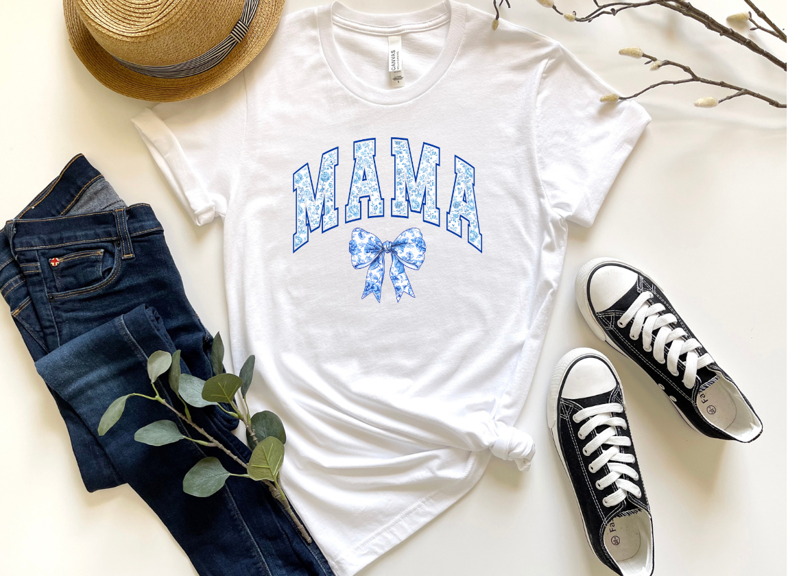 BLUE AND WHITE MAMA-DTF TRANSFER