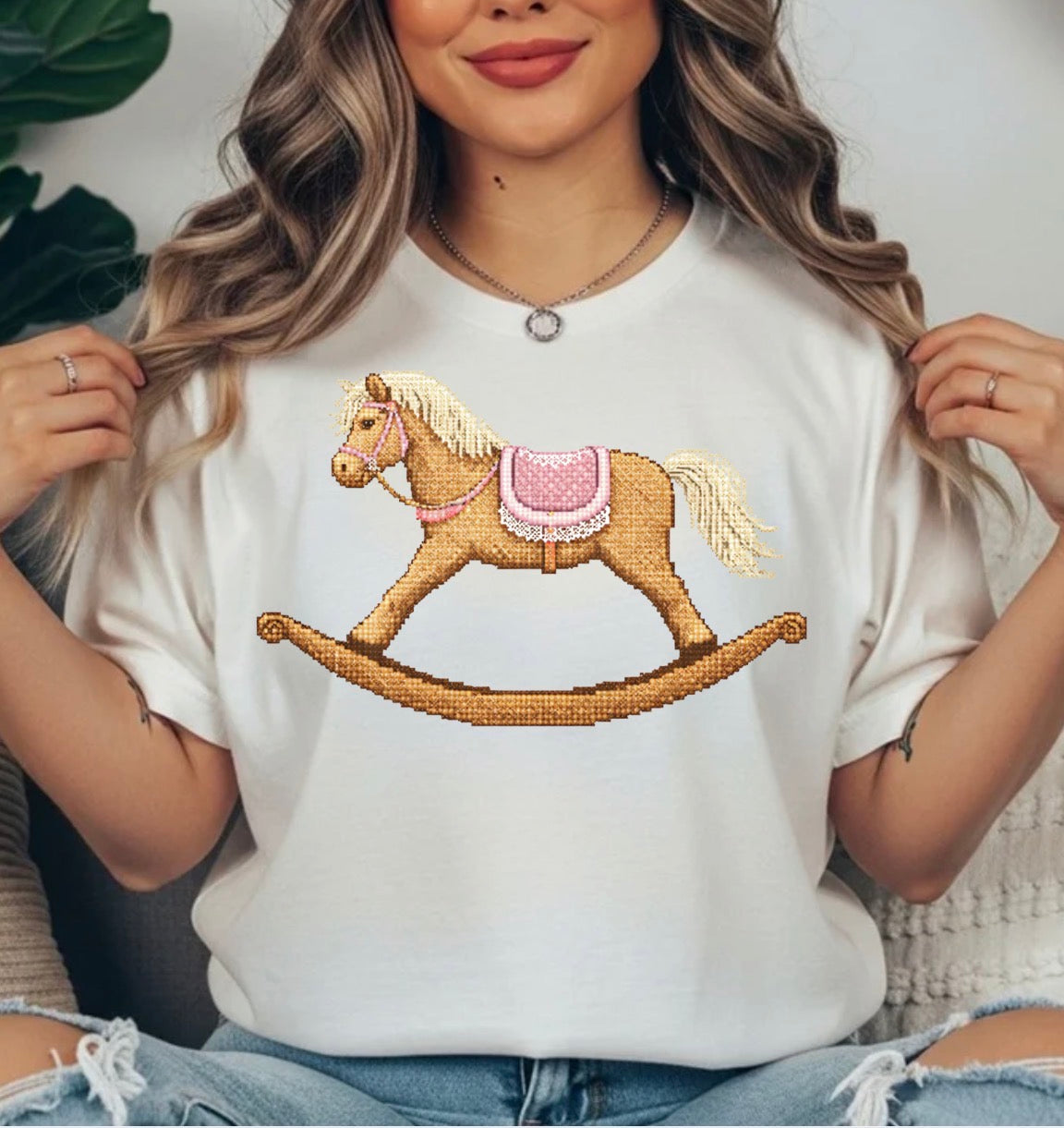 GIRL ROCKING HORSE TRANSFER
