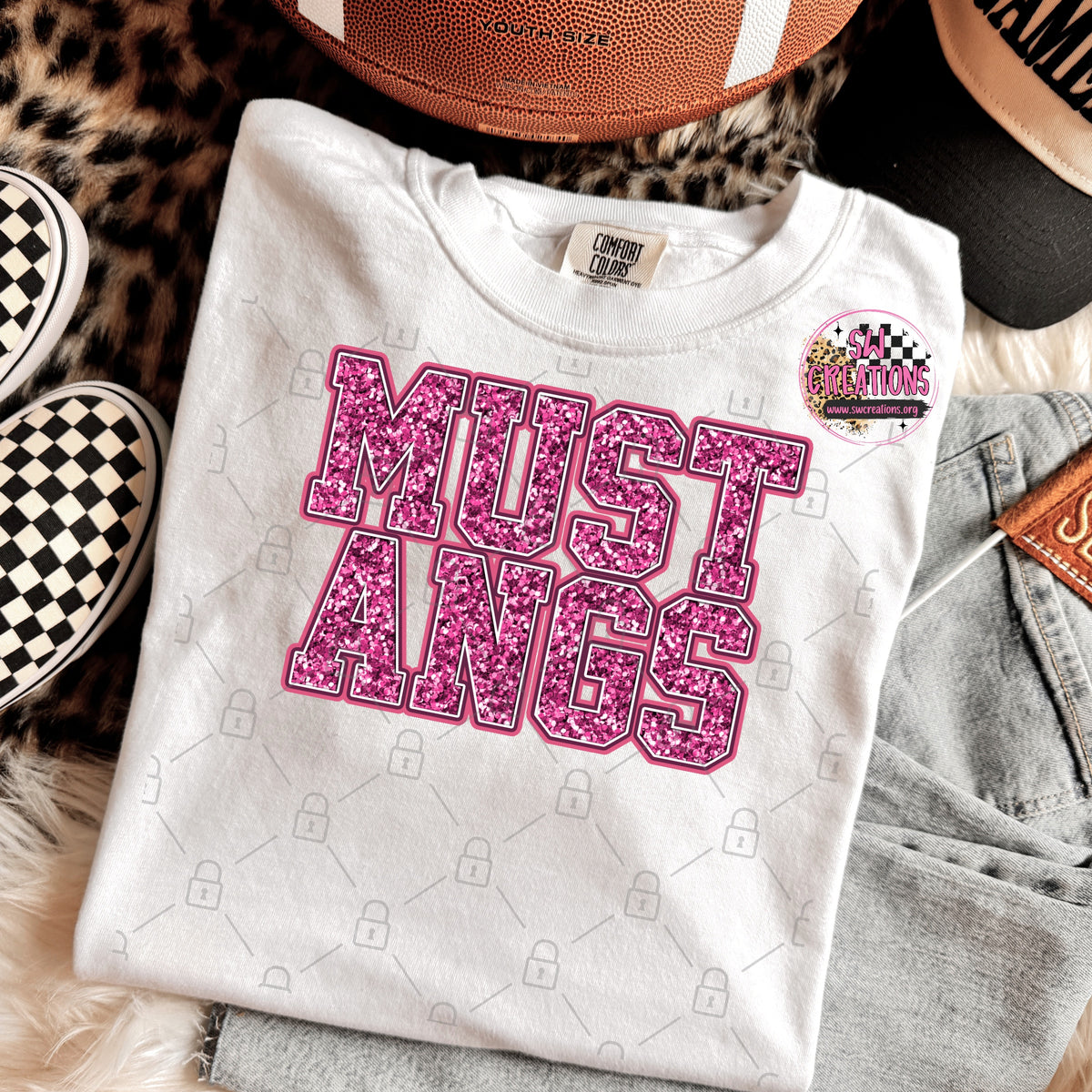 PINK GLITTER MUSTANGS TRANSFER