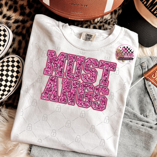 PINK GLITTER MUSTANGS TRANSFER