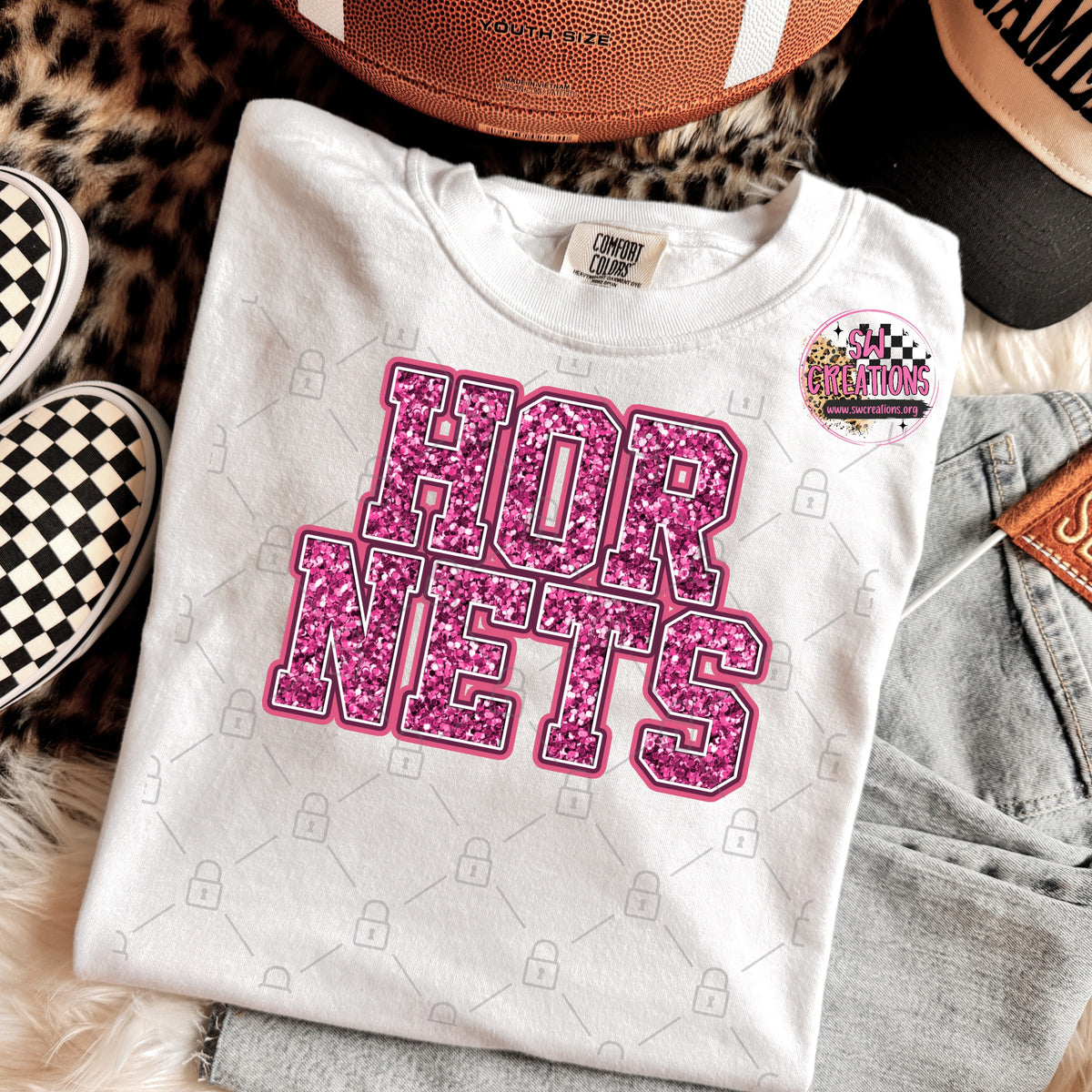 PINK GLITTER HORNETS TRANSFER