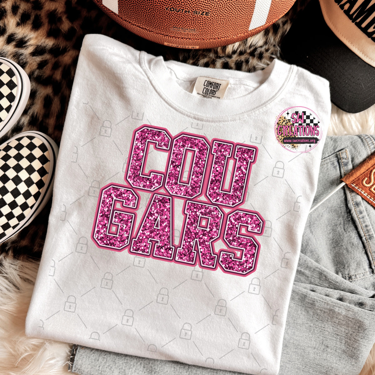 PINK GLITTER COUGARS TRANSFER