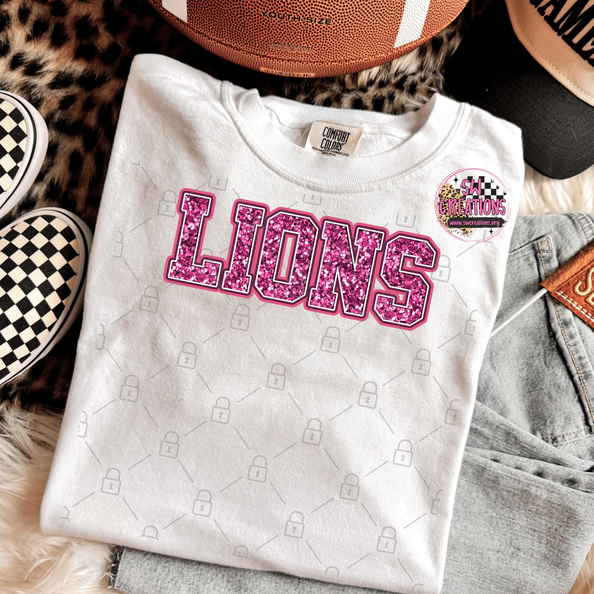 PINK GLITTER  LIONS TRANSFER