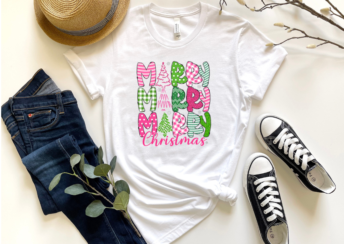 PINK AND GREEN MERRY CHRISTMAS-DTF TRANSFER